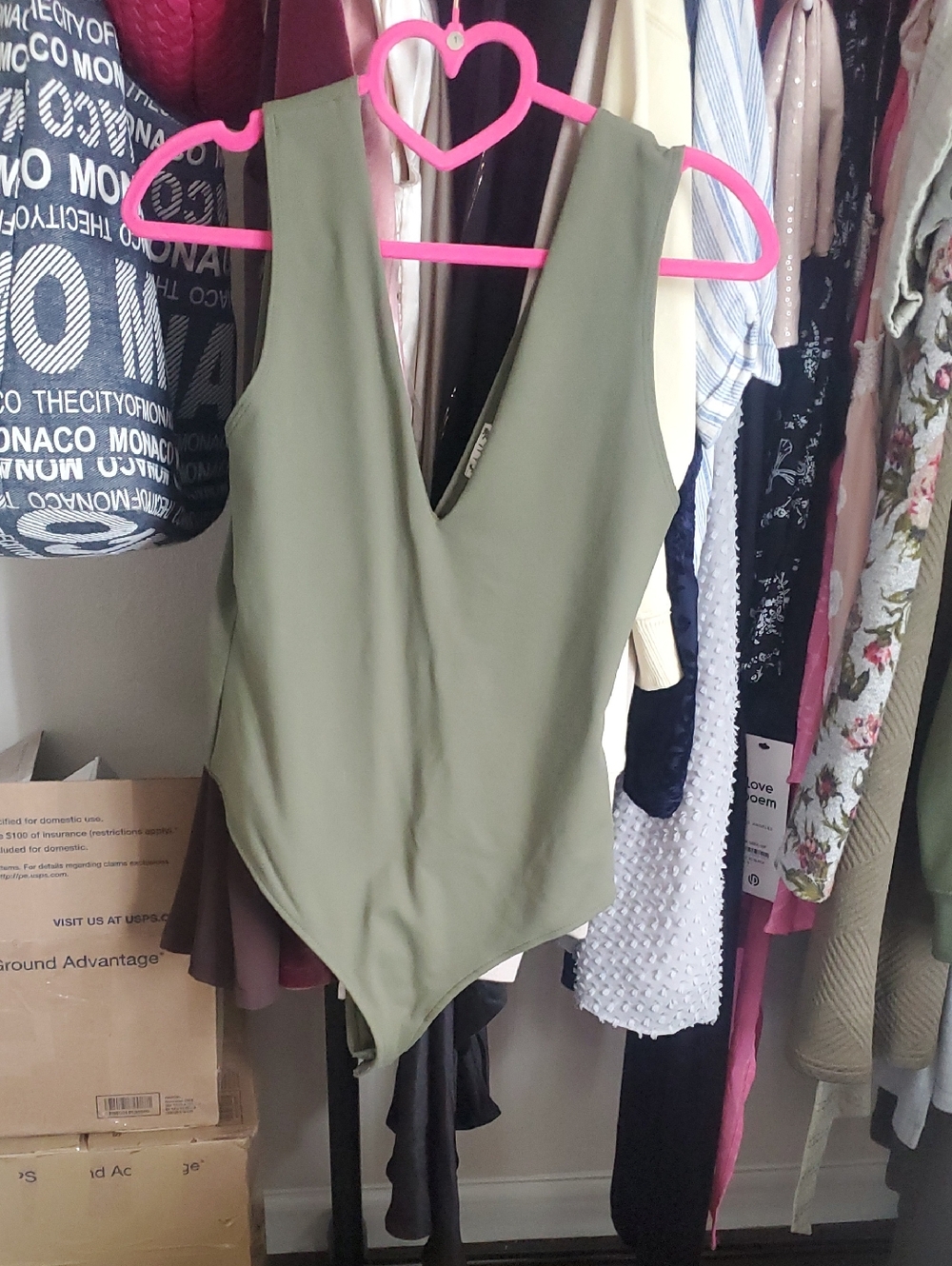 Anthropologie Olive Green V-Neck Bodysuit